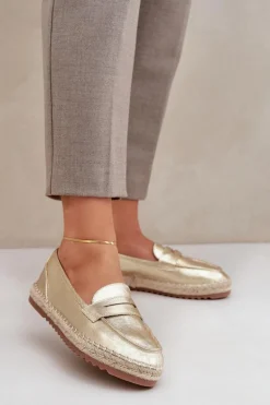 Espadryle Damskie Z Jutową Plecionką Na Płaskiej Podeszwie Złote Shilova