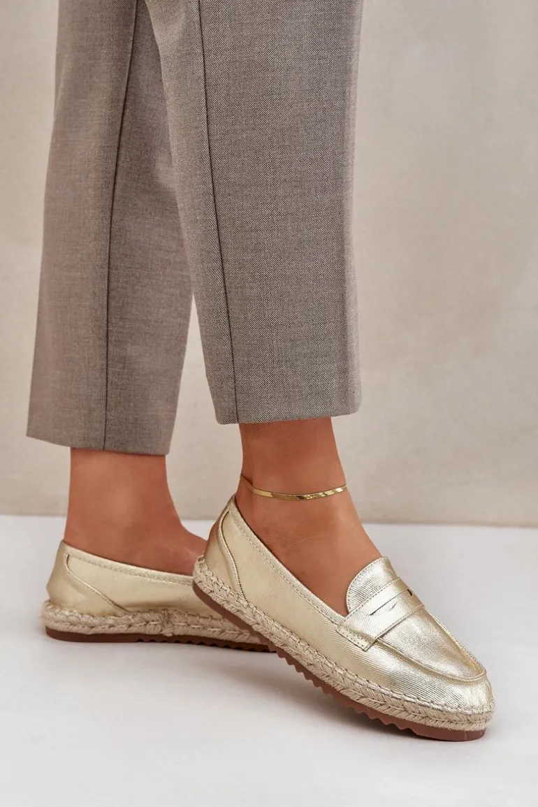 Espadryle Damskie Z Jutową Plecionką Na Płaskiej Podeszwie Złote Shilova