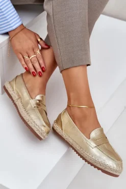 Espadryle Damskie Z Jutową Plecionką Na Płaskiej Podeszwie Złote Shilova