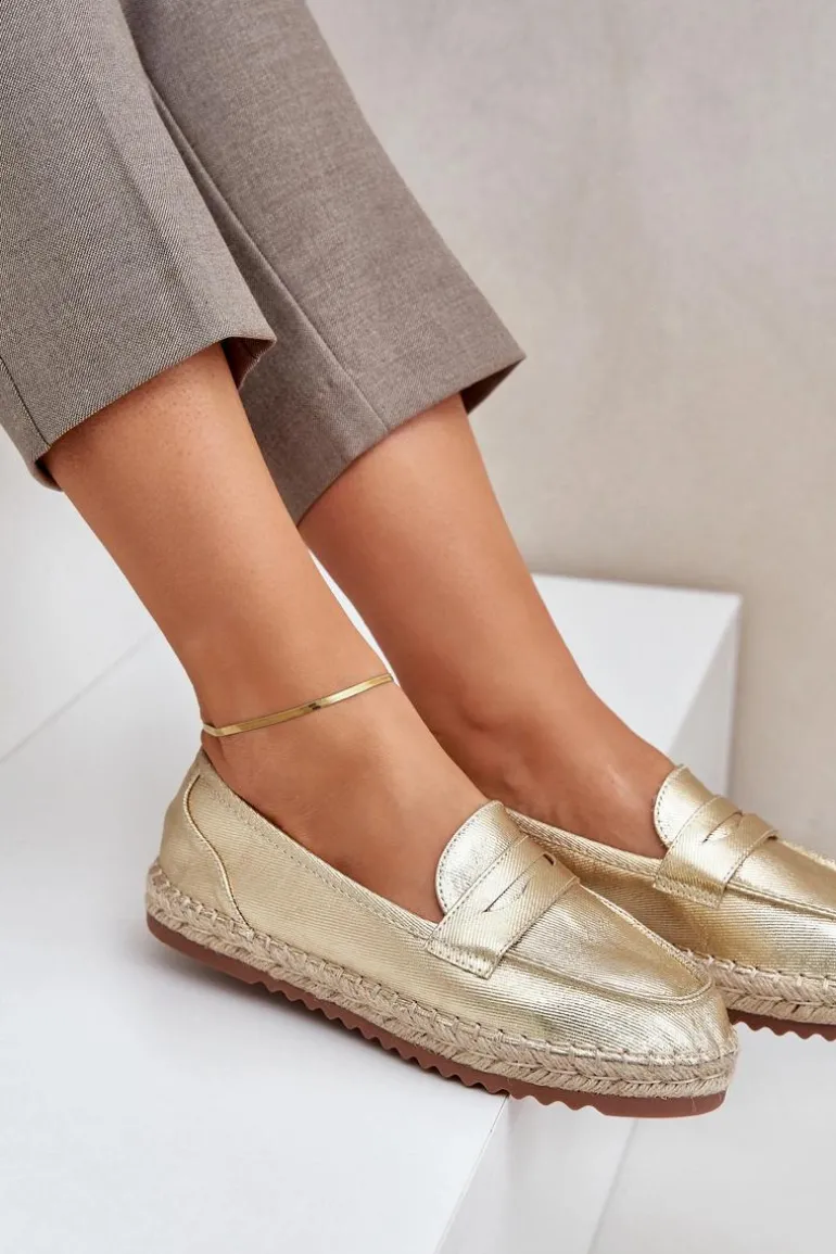 Espadryle Damskie Z Jutową Plecionką Na Płaskiej Podeszwie Złote Shilova