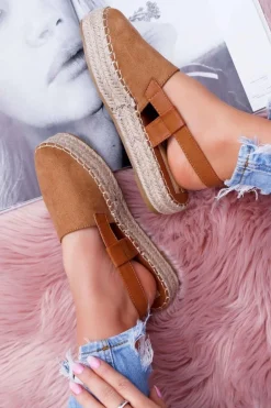 Espadryle Damskie Zamszowe Na Platformie Camel Parteno