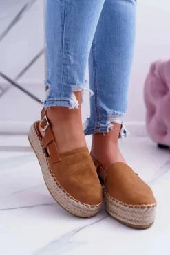 Espadryle Damskie Zamszowe Na Platformie Camel Parteno