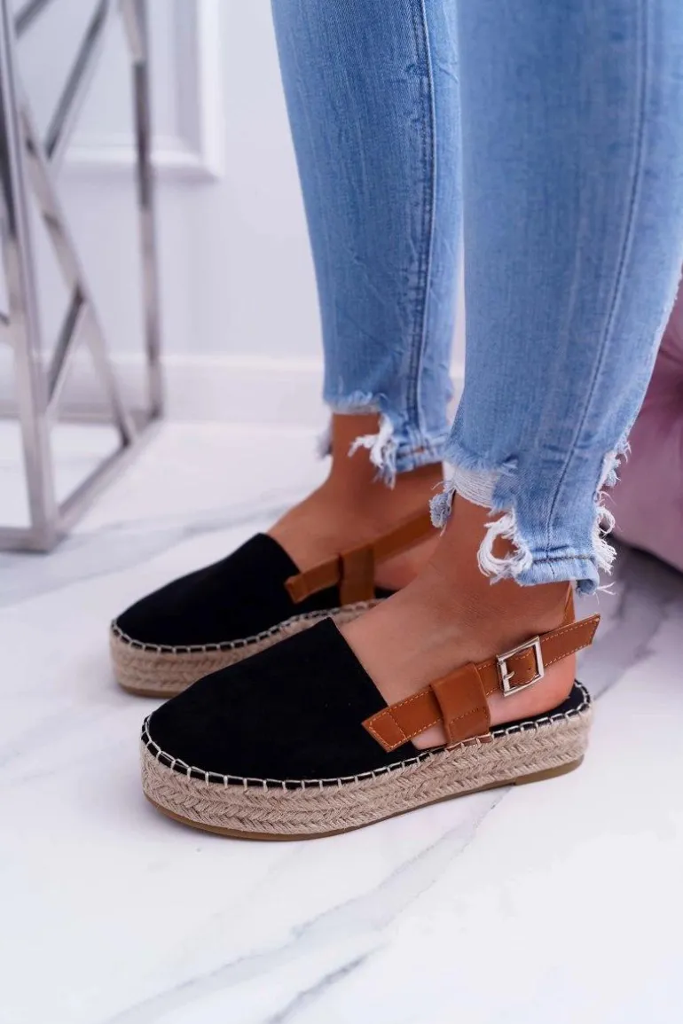 Espadryle Damskie Zamszowe Na Platformie Czarne Parteno