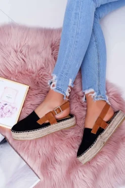 Espadryle Damskie Zamszowe Na Platformie Czarne Parteno