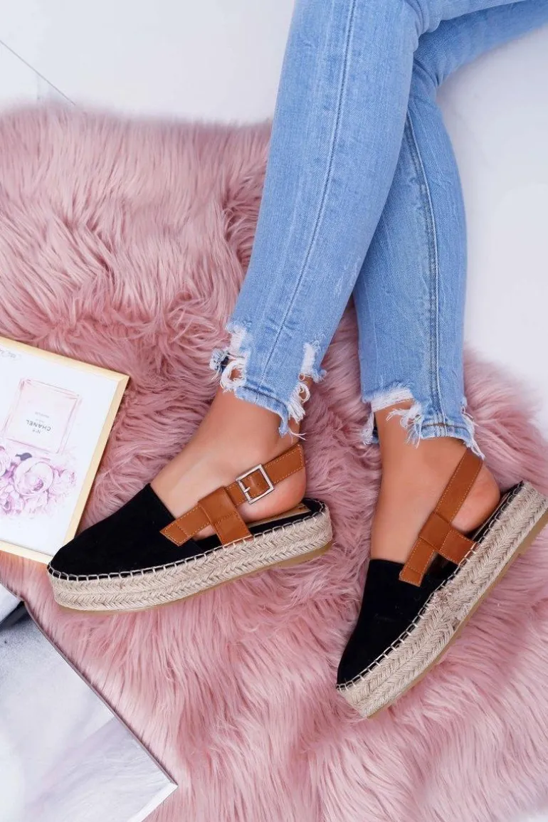 Espadryle Damskie Zamszowe Na Platformie Czarne Parteno