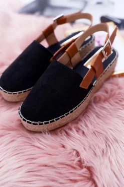 Espadryle Damskie Zamszowe Na Platformie Czarne Parteno