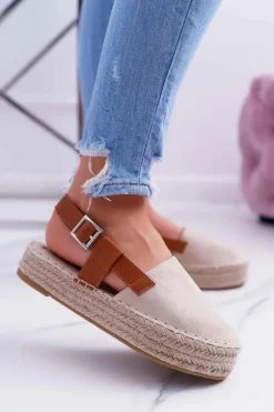 Espadryle Damskie Zamszowe Na Platformie Beżowe Parteno