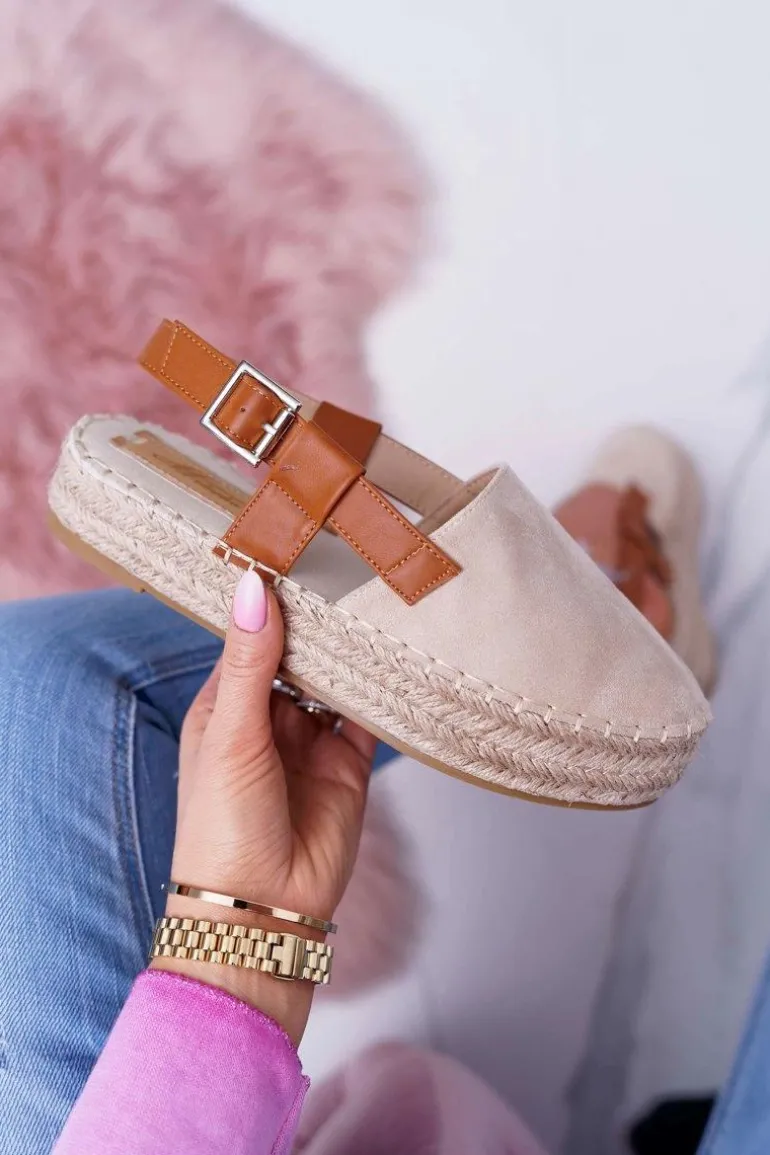 Espadryle Damskie Zamszowe Na Platformie Beżowe Parteno