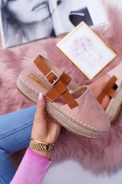 Espadryle Damskie Zamszowe Na Platformie Różowe Parteno