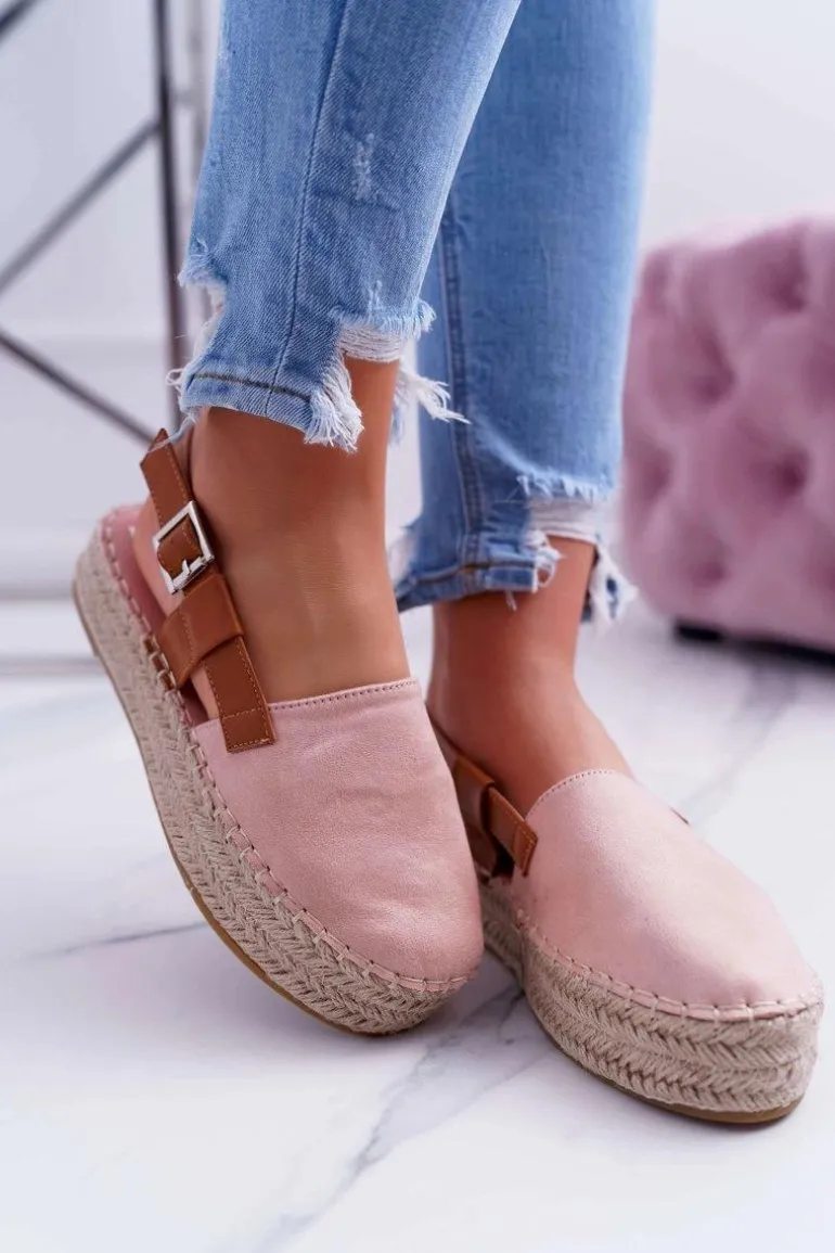 Espadryle Damskie Zamszowe Na Platformie Różowe Parteno