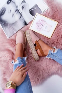 Espadryle Damskie Zamszowe Na Platformie Różowe Parteno