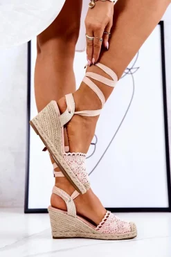 Espadryle Na Koturnie Ażurowe Różowe Lettica