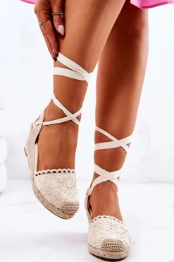 Espadryle Na Koturnie Ażurowe Beżowe Lettica