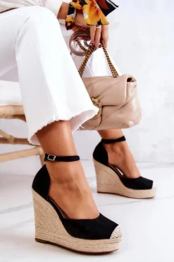 Espadryle Na Koturnie Czarne Nemeira