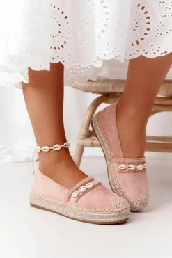 Espadryle Na Platformie Z Muszelkami Różowe Seashell