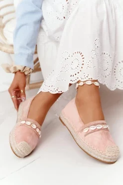 Espadryle Na Platformie Z Muszelkami Różowe Seashell