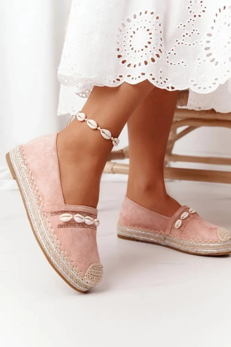 Espadryle Na Platformie Z Muszelkami Różowe Seashell