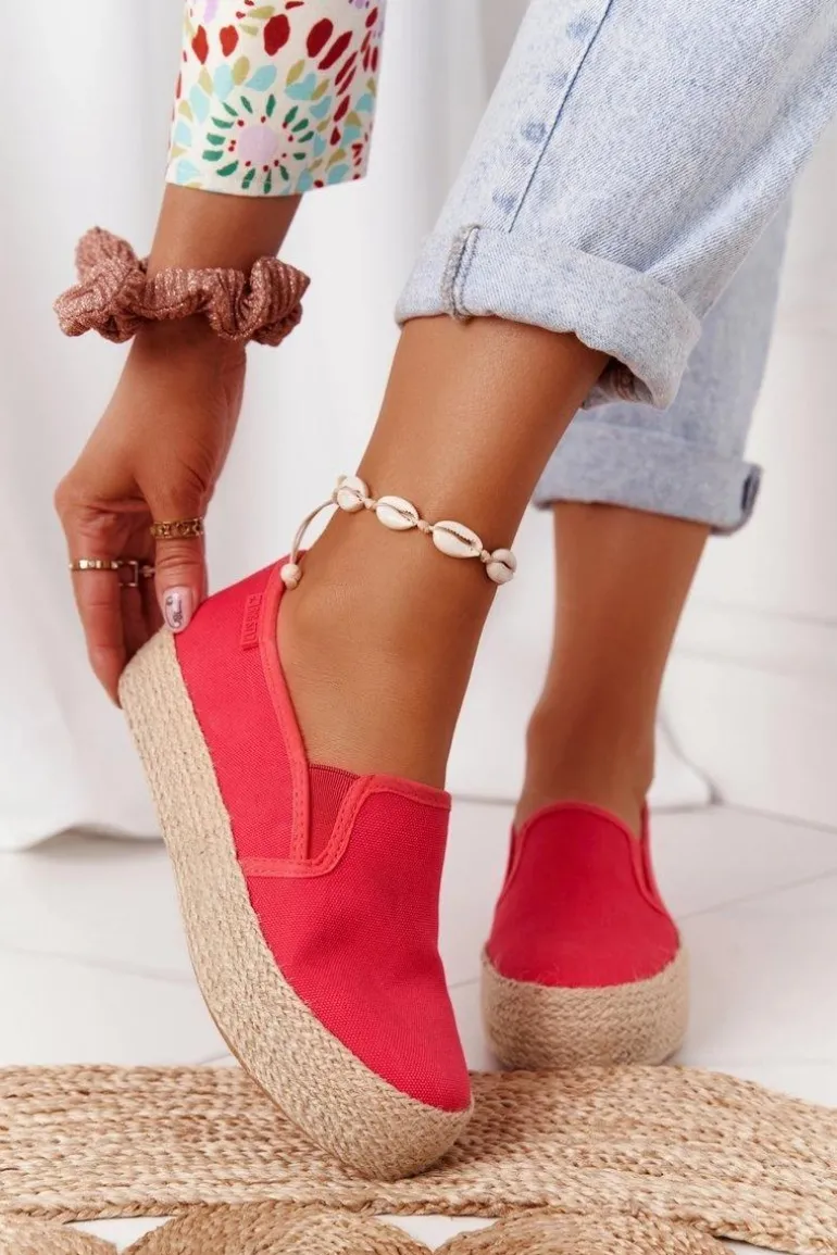 Espadryle Na Plecionej Platformie Big Star FF274149 Czerwone