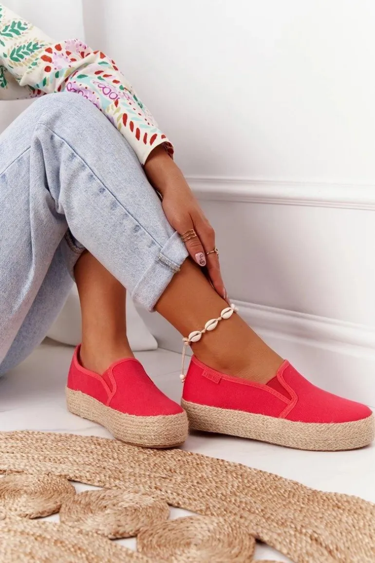 Espadryle Na Plecionej Platformie Big Star FF274149 Czerwone