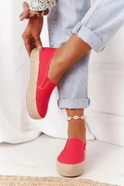 Espadryle Na Plecionej Platformie Big Star FF274149 Czerwone