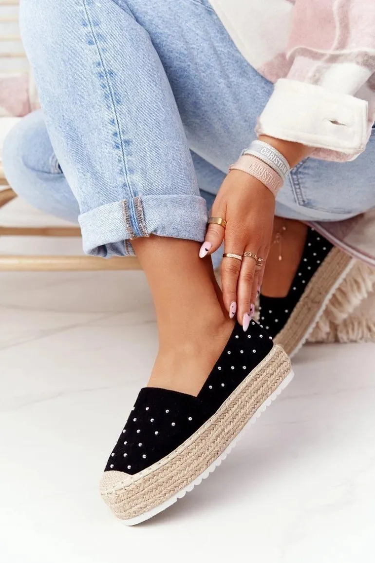 Espadryle Na Słomkowej Platformie S.Barski Czarne