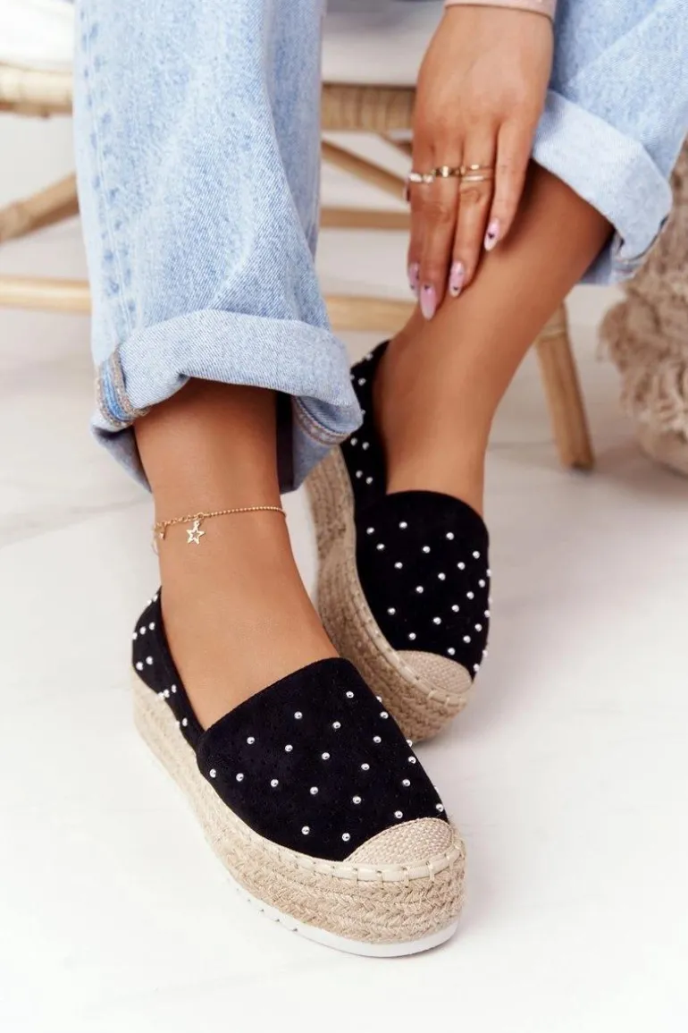 Espadryle Na Słomkowej Platformie S.Barski Czarne