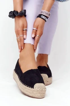 Espadryle Na Słomkowej Platformie Czarne Highway