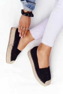 Espadryle Na Słomkowej Platformie Czarne Highway