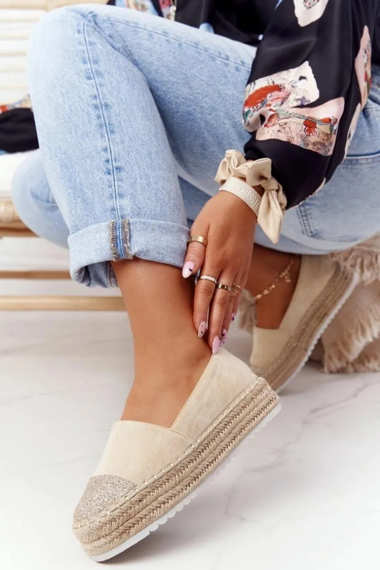 Espadryle Na Słomkowej Platformie S.Barski Beżowe