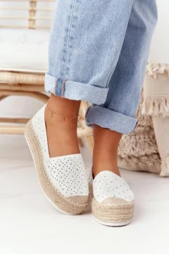 Espadryle Na Słomkowej Platformie S.Barski Biało-Srebrne