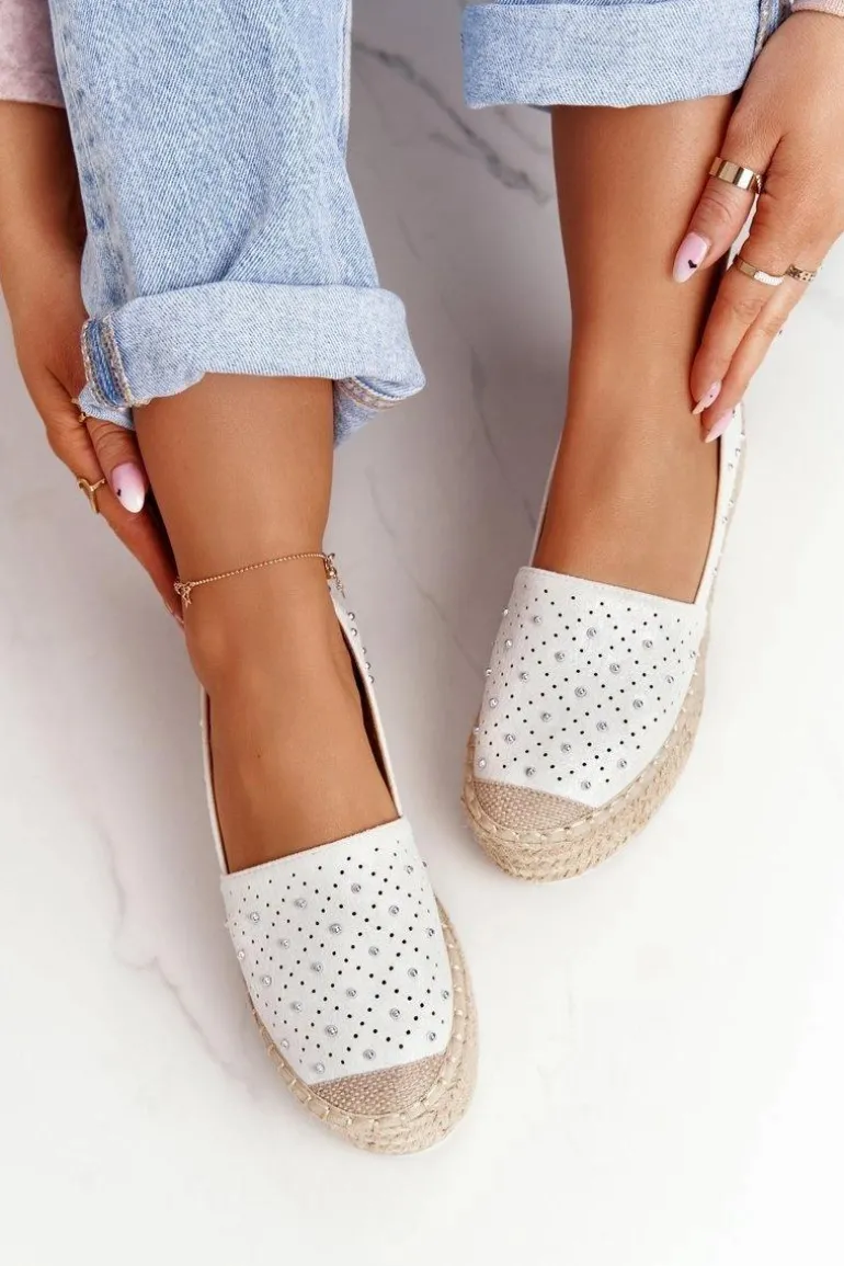 Espadryle Na Słomkowej Platformie S.Barski Biało-Srebrne