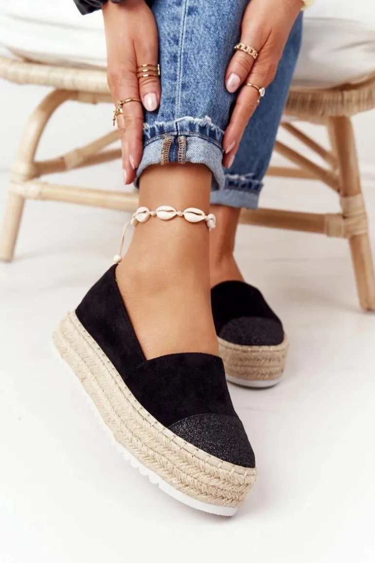 Espadryle Na Słomkowej Platformie S.Barski Czarne