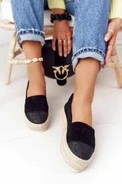 Espadryle Na Słomkowej Platformie S.Barski Czarne