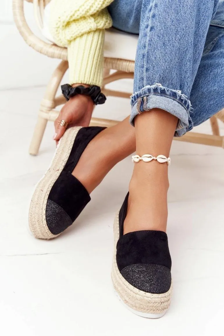 Espadryle Na Słomkowej Platformie S.Barski Czarne