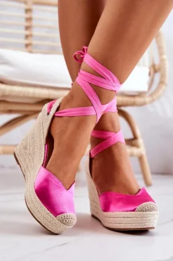 Espadryle Sandały Na Koturnie Różowe Terrific