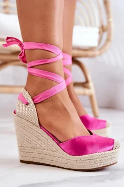 Espadryle Sandały Na Koturnie Różowe Terrific