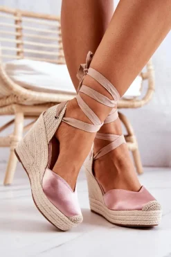 Espadryle Sandały Na Koturnie Nude Terrific
