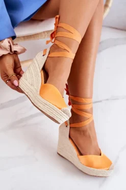 Espadryle Sandały Na Koturnie Pomarańczowe Terrific