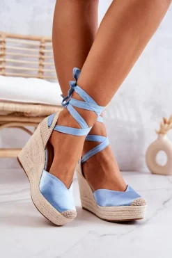 Espadryle Sandały Na Koturnie Niebieskie Terrific
