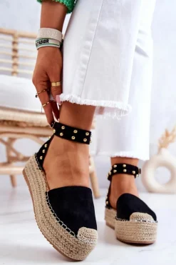 Espadryle Sandały Z Dżetami Czarne Lillian