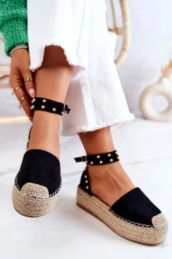 Espadryle Sandały Z Dżetami Czarne Lillian