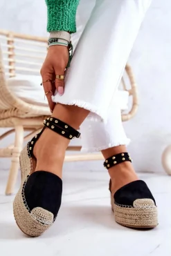 Espadryle Sandały Z Dżetami Czarne Lillian
