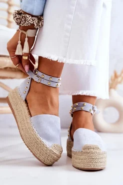 Espadryle Sandały Z Dżetami Niebieskie Lillian