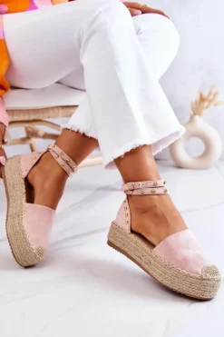 Espadryle Sandały Z Dżetami Różowe Lillian