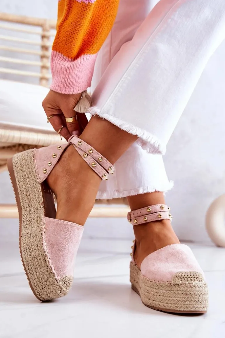 Espadryle Sandały Z Dżetami Różowe Lillian