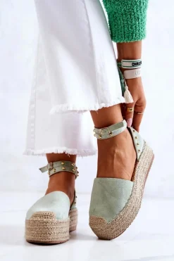 Espadryle Sandały Z Dżetami Zielone Lillian