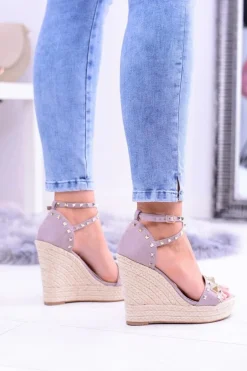 Fioletowe Sandały Na Koturnie Espadryl Ćwieki Dżety Narumi
