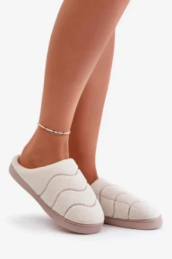 Futrzane Ciepłe Kapcie Damskie Beżowe Vamirae