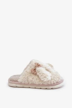 Futrzane Ciepłe Kapcie Damskie Beżowe Falinivia