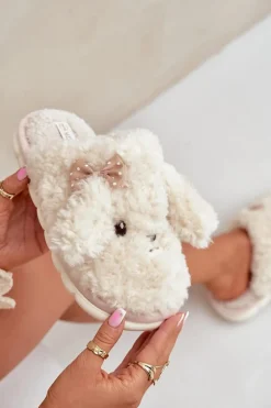 Futrzane Ciepłe Kapcie Damskie Beżowe Falinivia